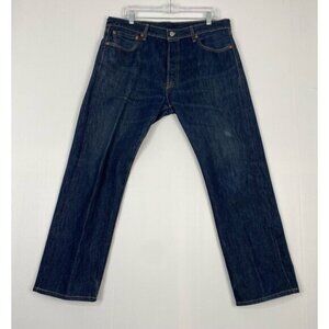 Levis 501 Jeans Mens W36 L30 Mid Rise Straight Leg Button Dark Wash Denim Blue